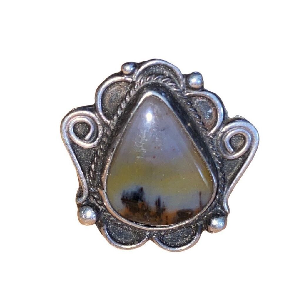 Vintage Native American Montana Agate Witchy Boho Ring 1970s OOAK Unique Size 6